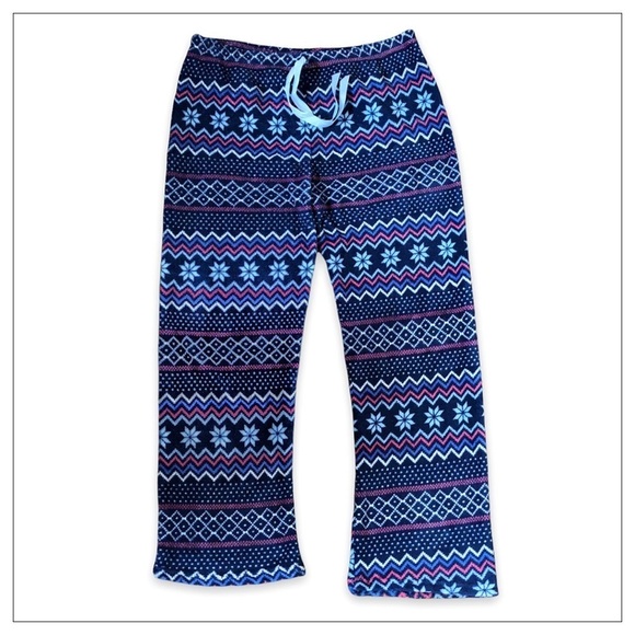 Bobbie Brooks Blue Fleece Snowflake Pattern Lounge And Sleep Pants - Picture 1 of 4